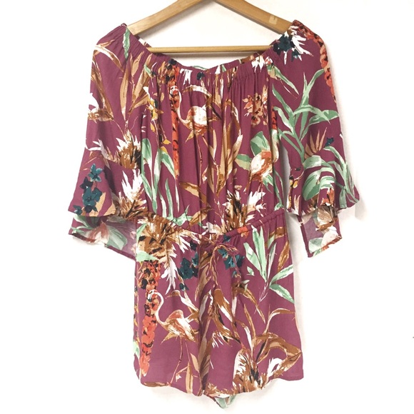 Express Tropical Off Shoulder Ruffle Rompe… - Picture 3 of 11